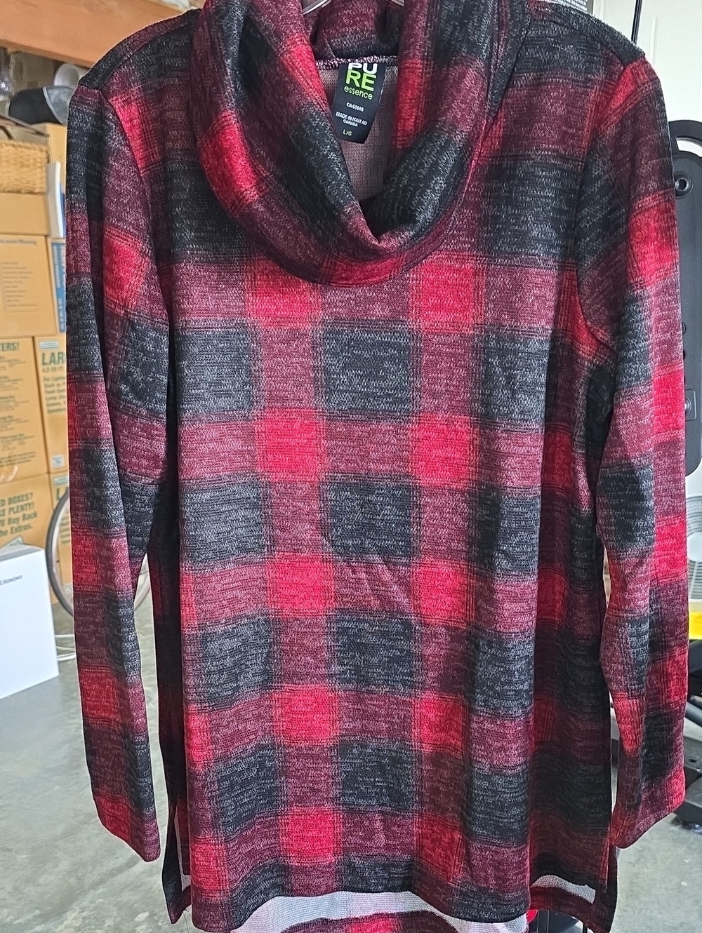 Repreve Plaid Cowl Neck Sweater Tunic - Red & Black